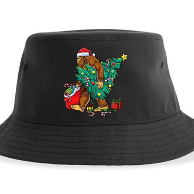 Bigfoot Christmas Tree Lights Xmas Sasquatch Lovers Sustainable Bucket Hat