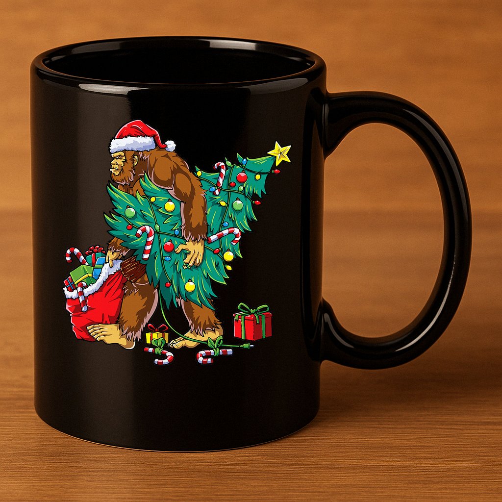 Bigfoot Christmas Tree Lights Xmas Sasquatch Lovers 11oz C Handle Ceramic Mug