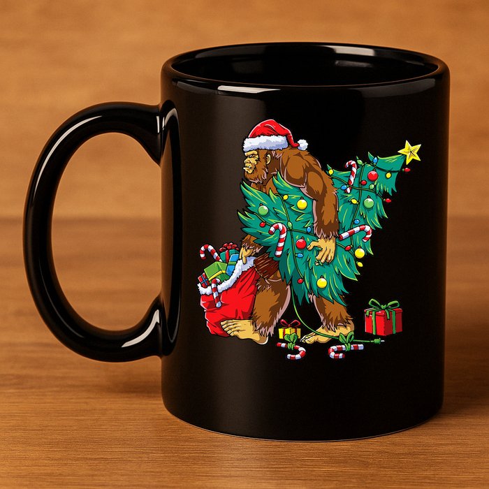 Bigfoot Christmas Tree Lights Xmas Sasquatch Lovers 11oz C Handle Ceramic Mug