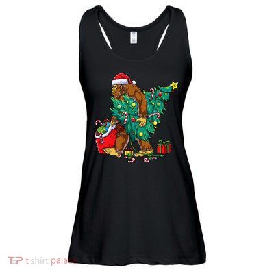 Bigfoot Christmas Tree Lights Xmas Sasquatch Lovers Ladies Essential Flowy Tank