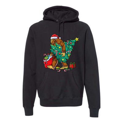 Bigfoot Christmas Tree Lights Xmas Sasquatch Lovers Premium Hoodie