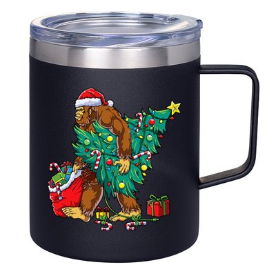 Bigfoot Christmas Tree Lights Xmas Sasquatch Lovers 12oz Stainless Steel Coffee Mug