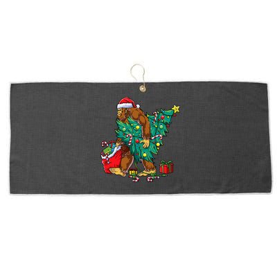 Bigfoot Christmas Tree Lights Xmas Sasquatch Lovers Large Microfiber Waffle Golf Towel