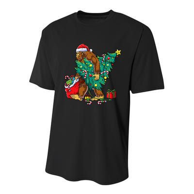 Bigfoot Christmas Tree Lights Xmas Sasquatch Lovers Youth Performance Sprint T-Shirt
