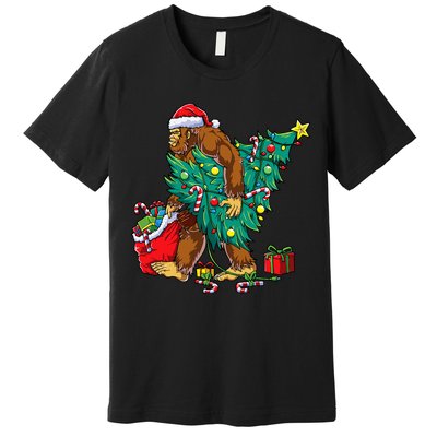 Bigfoot Christmas Tree Lights Xmas Sasquatch Lovers Premium T-Shirt