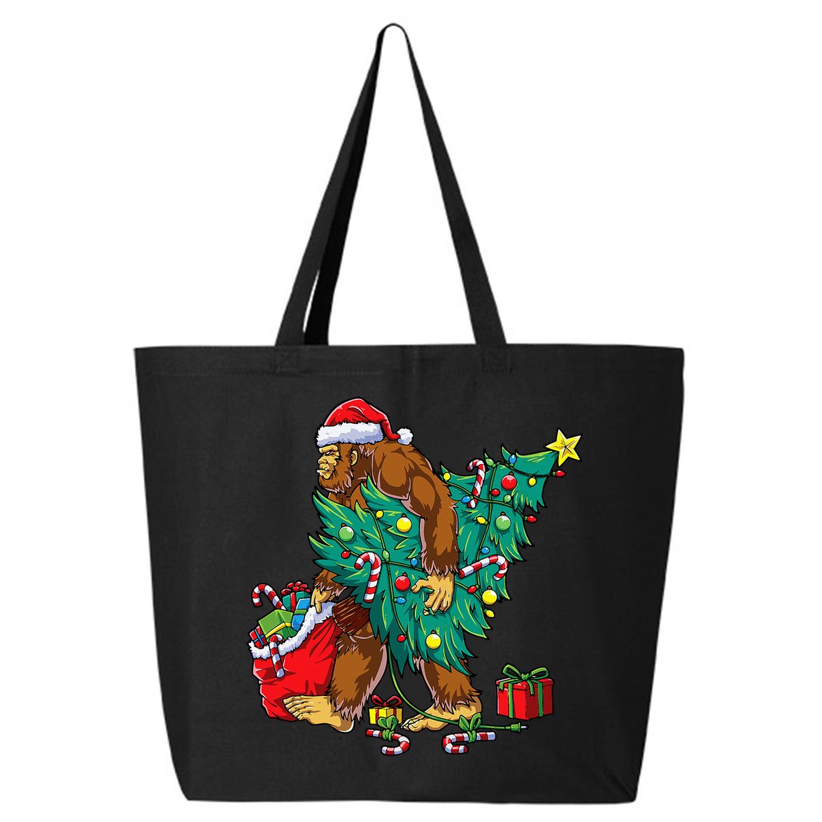 Bigfoot Christmas Tree Lights Xmas Sasquatch Lovers 25L Jumbo Tote