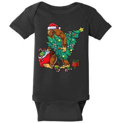 Bigfoot Christmas Tree Lights Xmas Sasquatch Lovers Baby Bodysuit