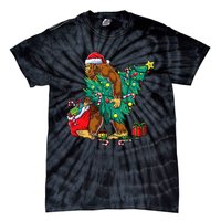 Bigfoot Christmas Tree Lights Xmas Sasquatch Lovers Tie-Dye T-Shirt