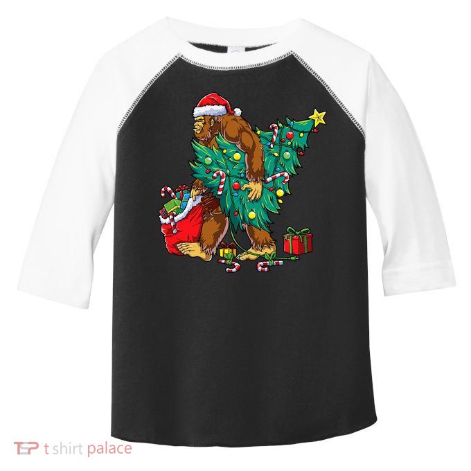 Bigfoot Christmas Tree Lights Xmas Sasquatch Lovers Toddler Fine Jersey T-Shirt