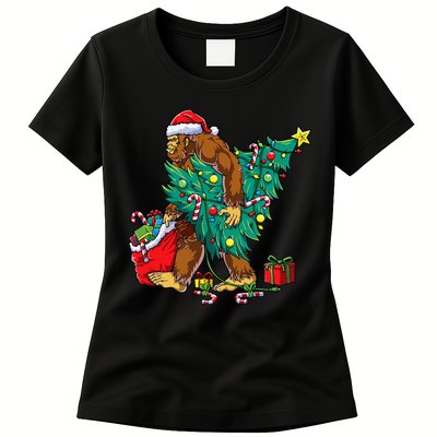 Bigfoot Christmas Tree Lights Xmas Sasquatch Lovers Womens T-Shirt