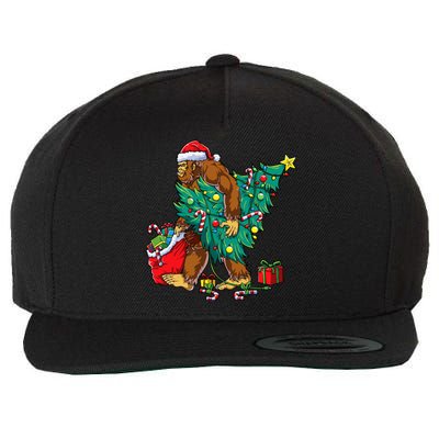 Bigfoot Christmas Tree Lights Xmas Sasquatch Lovers Wool Snapback Cap