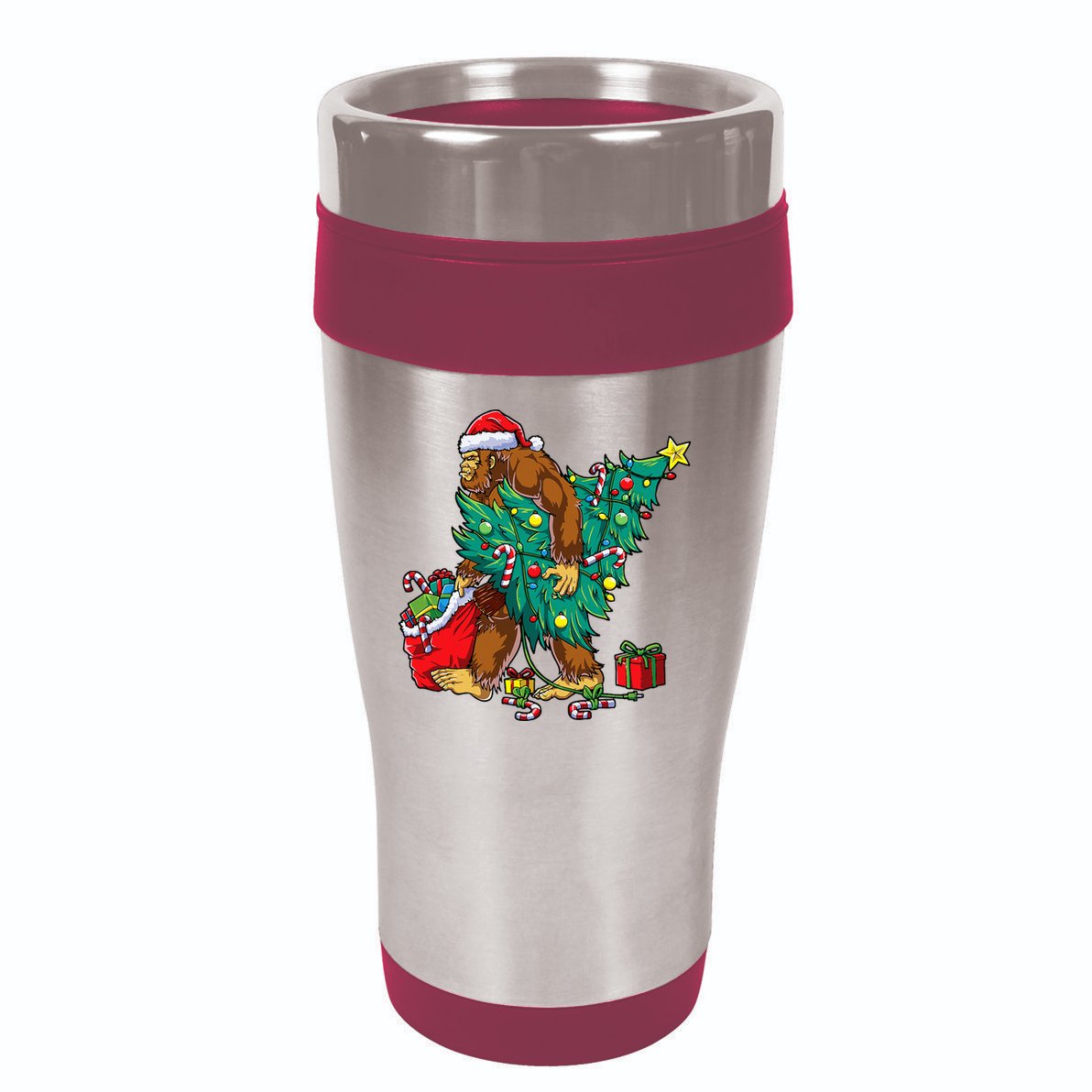 Bigfoot Christmas Tree Lights Xmas Sasquatch Lovers 16oz Travel Tumbler