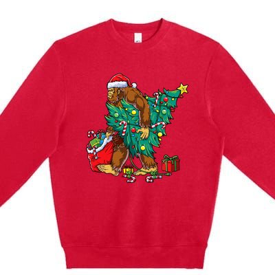 Bigfoot Christmas Tree Lights Xmas Sasquatch Lovers Premium Crewneck Sweatshirt