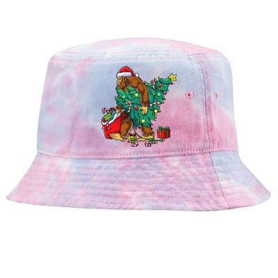 Bigfoot Christmas Tree Lights Xmas Sasquatch Lovers Tie-Dyed Bucket Hat