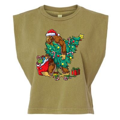 Bigfoot Christmas Tree Lights Xmas Sasquatch Lovers Garment-Dyed Women's Muscle Tee