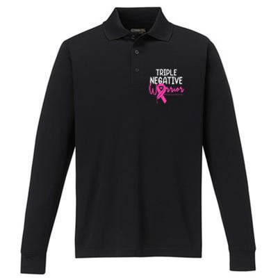 Breast Cancer Triple Negative Warrior Pink Ribbon Awareness Performance Long Sleeve Polo