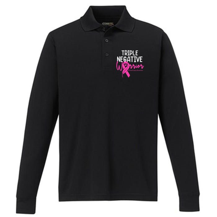 Breast Cancer Triple Negative Warrior Pink Ribbon Awareness Performance Long Sleeve Polo