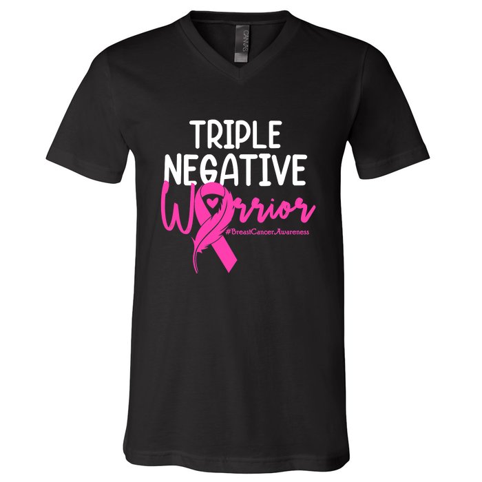 Breast Cancer Triple Negative Warrior Pink Ribbon Awareness V-Neck T-Shirt