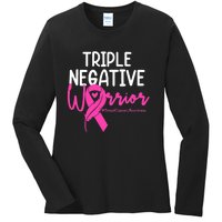 Breast Cancer Triple Negative Warrior Pink Ribbon Awareness Ladies Long Sleeve Shirt