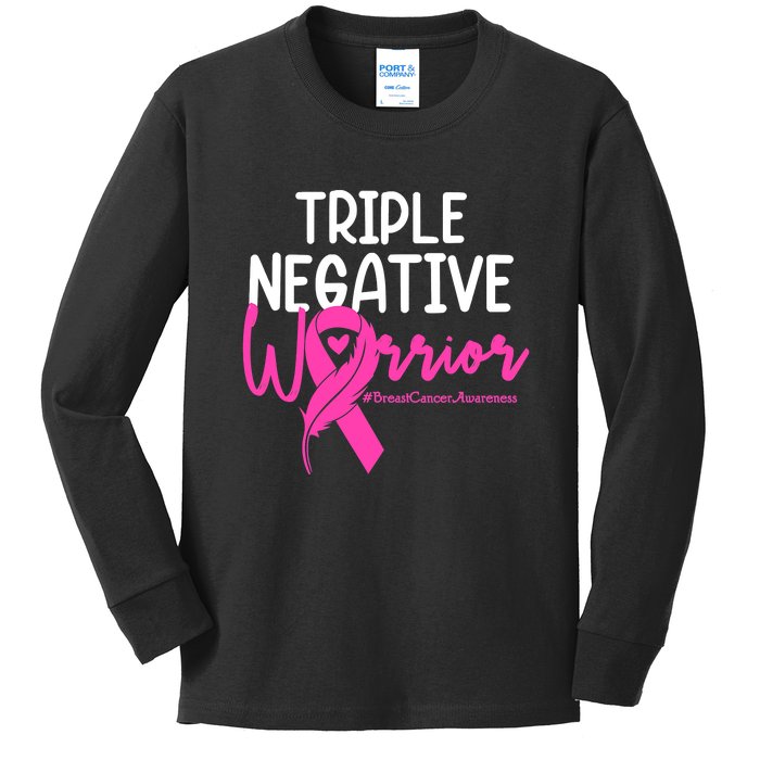 Breast Cancer Triple Negative Warrior Pink Ribbon Awareness Kids Long Sleeve Shirt