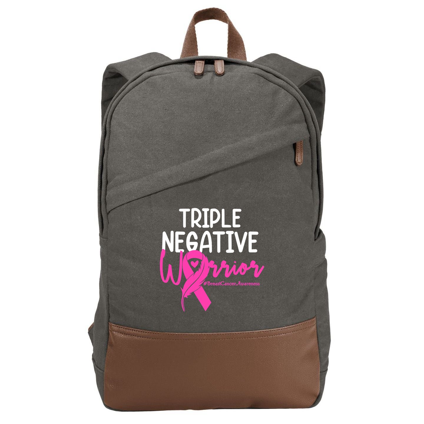 Breast Cancer Triple Negative Warrior Pink Ribbon Awareness Cotton Canvas Backpack