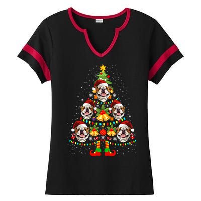 Bulldog Christmas Tree Funny Xmas Dog Lover Gift Ladies Halftime Notch Neck Tee