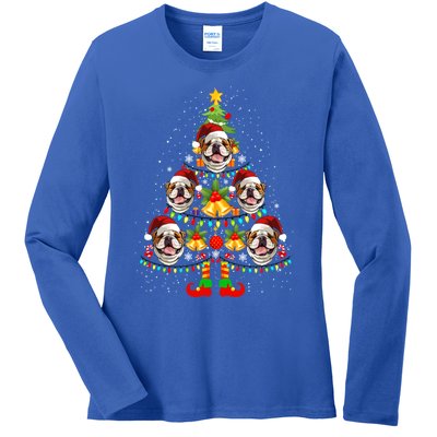 Bulldog Christmas Tree Funny Xmas Dog Lover Gift Ladies Long Sleeve Shirt