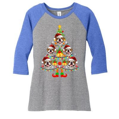 Bulldog Christmas Tree Funny Xmas Dog Lover Gift Women's Tri-Blend 3/4-Sleeve Raglan Shirt