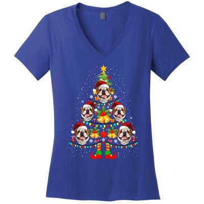 Bulldog Christmas Tree Funny Xmas Dog Lover Gift Women's V-Neck T-Shirt