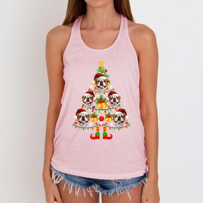 Bulldog Christmas Tree Funny Xmas Dog Lover Gift Women's Knotted Racerback Tank