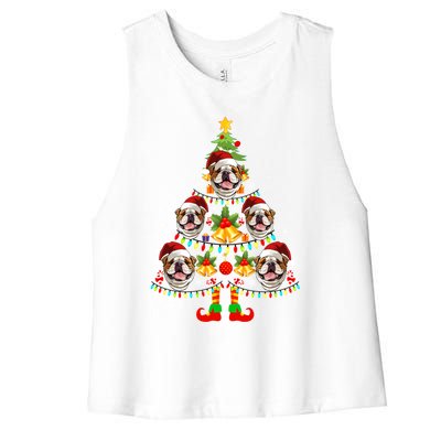 Bulldog Christmas Tree Funny Xmas Dog Lover Gift Women's Racerback Cropped Tank