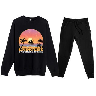 Boat Cruising The World Living Life One Cruise At A Time Gift Premium Crewneck Sweatsuit Set