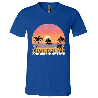 Boat Cruising The World Living Life One Cruise At A Time Gift V-Neck T-Shirt