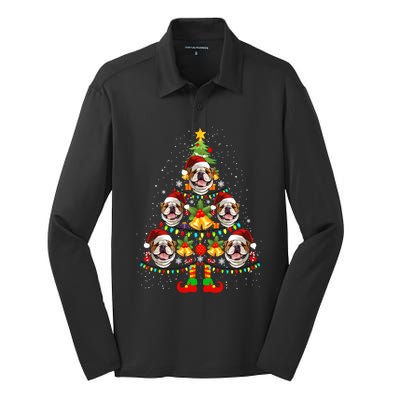 Bulldog Christmas Tree Funny Xmas Dog Lover Funny Gift Silk Touch Performance Long Sleeve Polo