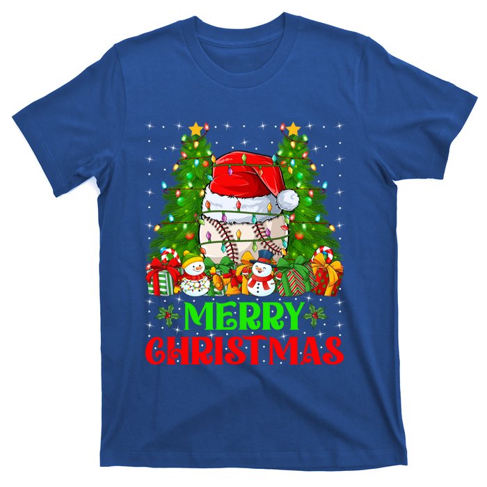 Baseball Christmas Tree Lights Holiday Santa Baseball Xmas Cool Gift T-Shirt