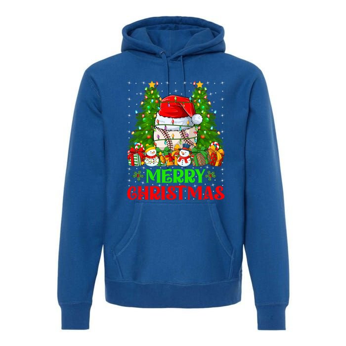 Baseball Christmas Tree Lights Holiday Santa Baseball Xmas Cool Gift Premium Hoodie