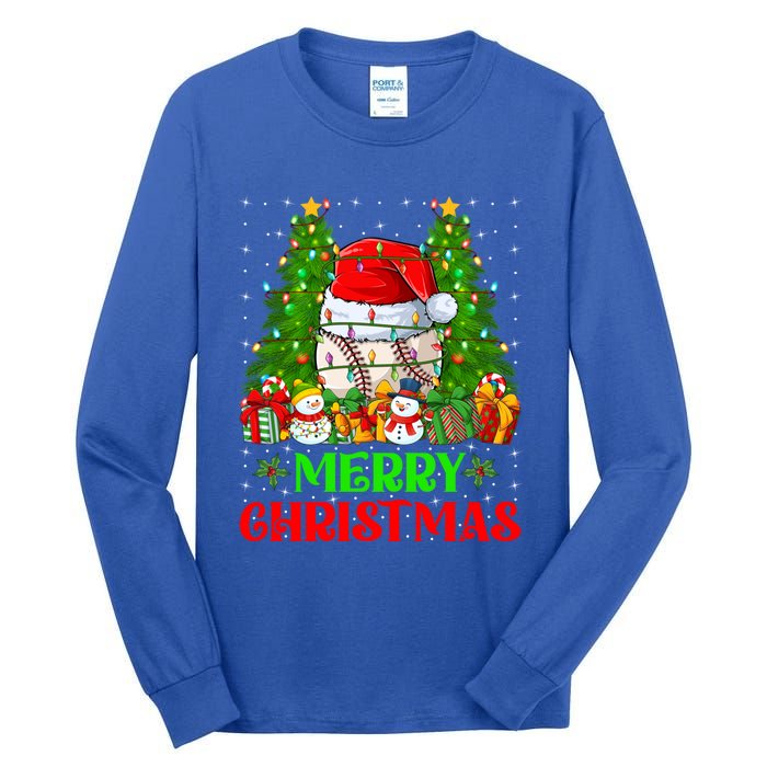 Baseball Christmas Tree Lights Holiday Santa Baseball Xmas Cool Gift Tall Long Sleeve T-Shirt