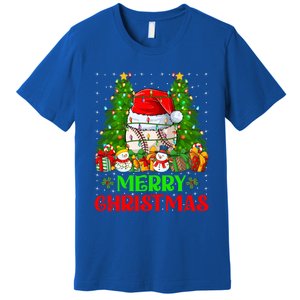 Baseball Christmas Tree Lights Holiday Santa Baseball Xmas Cool Gift Premium T-Shirt