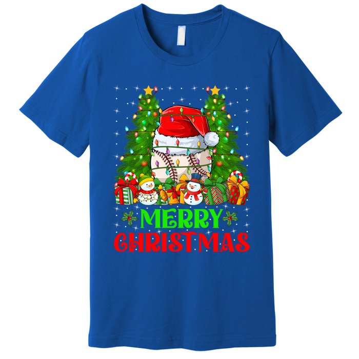 Baseball Christmas Tree Lights Holiday Santa Baseball Xmas Cool Gift Premium T-Shirt