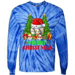 Baseball Christmas Tree Lights Holiday Santa Baseball Xmas Cool Gift Tie-Dye Long Sleeve Shirt