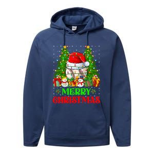 Baseball Christmas Tree Lights Holiday Santa Baseball Xmas Cool Gift Performance Fleece Hoodie