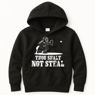 Baseball Catcher Thou Shalt Not Steal - Religious Gift Kids Hoodie