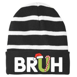 Bruh Christmas Teens Funny Christmas Striped Beanie with Solid Band