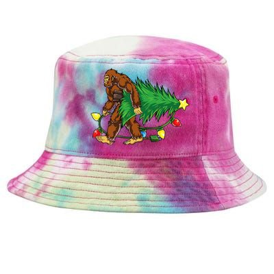 Bigfoot Christmas Tree Lights Xmas Sasquatch Lovers Tie-Dyed Bucket Hat