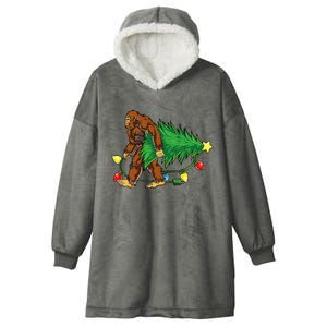 Bigfoot Christmas Tree Lights Xmas Sasquatch Lovers Hooded Wearable Blanket