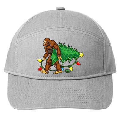 Bigfoot Christmas Tree Lights Xmas Sasquatch Lovers 7-Panel Snapback Hat