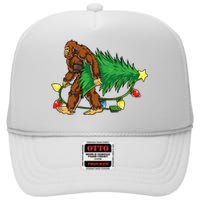 Bigfoot Christmas Tree Lights Xmas Sasquatch Lovers High Crown Mesh Back Trucker Hat