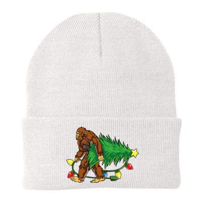 Bigfoot Christmas Tree Lights Xmas Sasquatch Lovers Knit Cap Winter Beanie