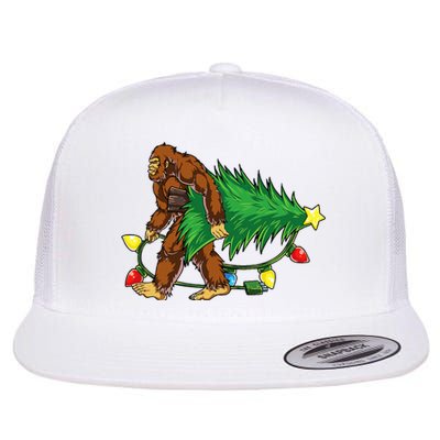 Bigfoot Christmas Tree Lights Xmas Sasquatch Lovers Flat Bill Trucker Hat