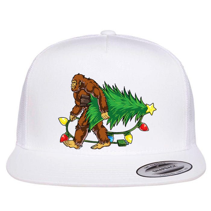 Bigfoot Christmas Tree Lights Xmas Sasquatch Lovers Flat Bill Trucker Hat